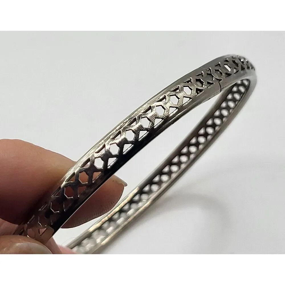 Vintage silvertone Holed Bangle Bracelet 2.5in dia
